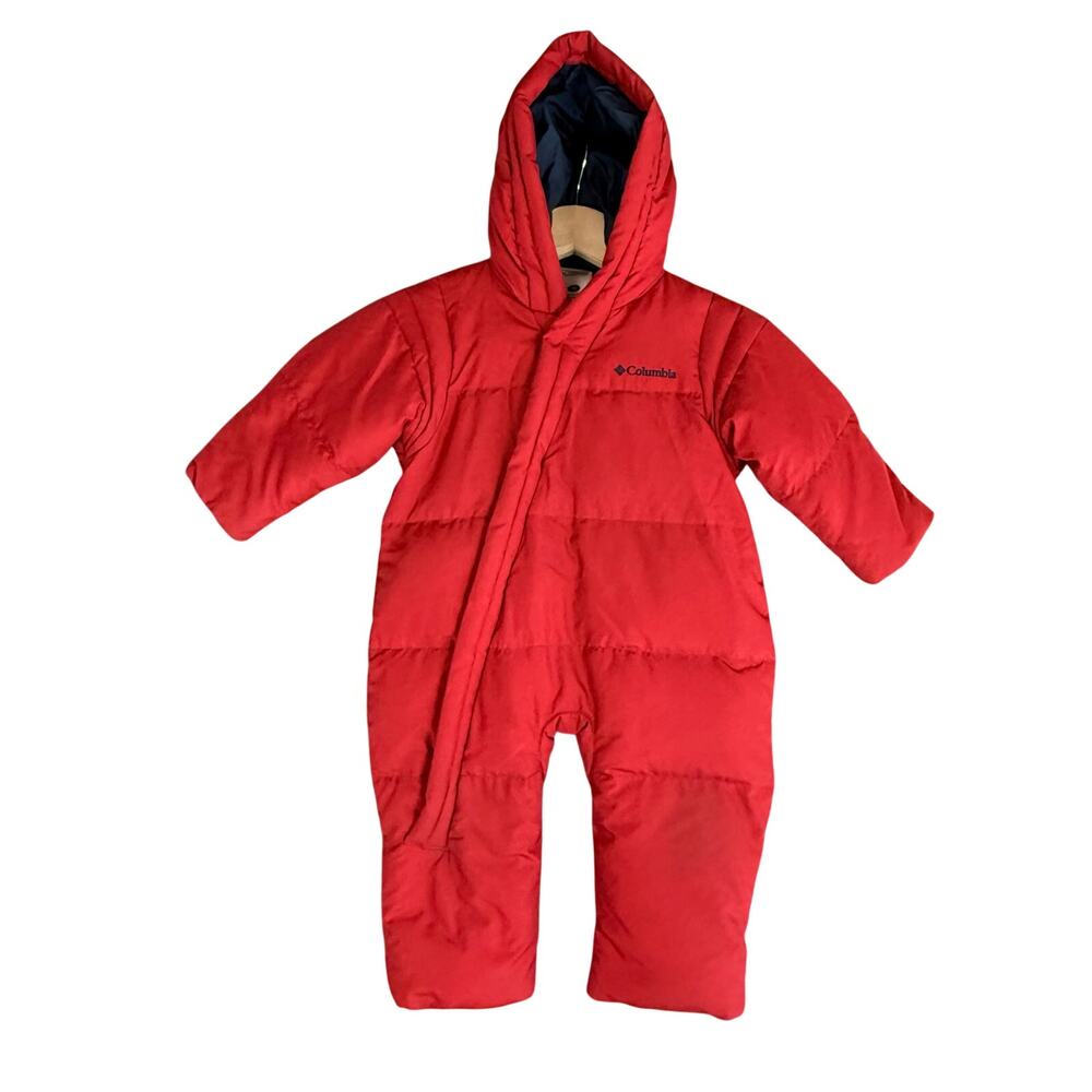 Columbia Red Bunting Snowsuit Hood Baby Toddler Boy Girl 18 Months Down Filled